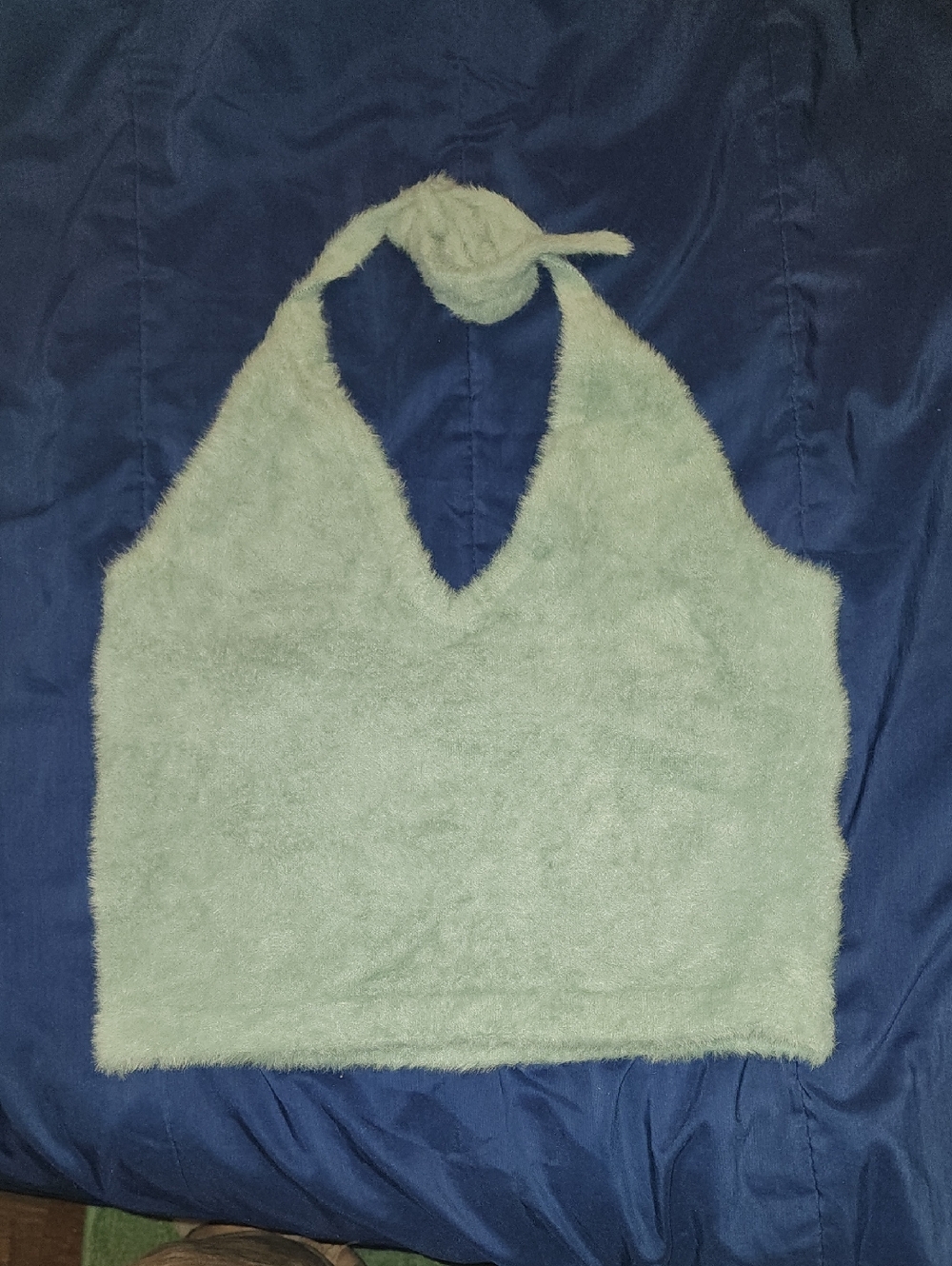 Whitney Simmons Gymshark Eyelash Fuzzy Halter Crop Top in Light Mint